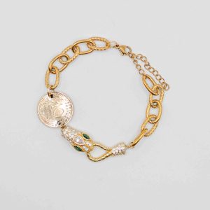 Bracelet Linda tête de serpent et pièce de franc personnalisable