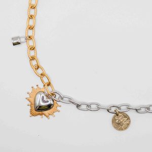 Collier Alba coeur ex-voto, cadenas et pièce de franc personnalisable bicolore or/argent