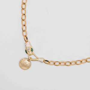 Collier Linda tête de serpent et pièce de franc personnalisable